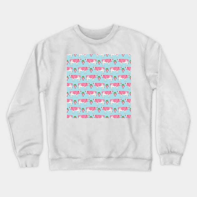 Strawberry Cow Pattern Crewneck Sweatshirt by okpinsArtDesign